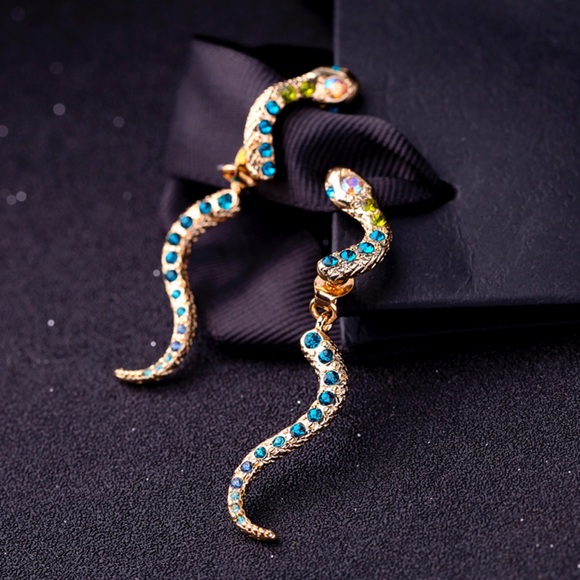 2/$20! Gold/Colored Crystal Snake Earring Jackets - Picture 2 of 9